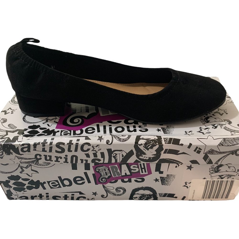 Brash Womens 10W Shoes Abby Black Faux Suede Long Vamp Scrunch Block Heel Wide